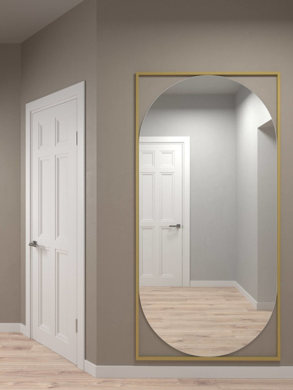 Дизайнерское настенное напольное зеркало Glass Memory Lustrous max в металлической раме золотого цвета 2000*1000